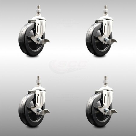 Service Caster 5 Inch 316SS Hard Rubber Wheel Swivel 1/2 Inch Threaded Stem Caster Set Brake SCC SCC-SS316TS20S514-HRS-TLB-121315-4